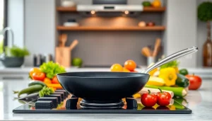 Cooking with a nonstick fry pan NZ showcasing vibrant ingredients and sleek design.