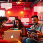 Engaging individuals in a warm online sex chat setting, showcasing friendly interactions and diverse expressions.