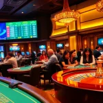Exciting casino scene showcasing RR88 gaming experience with vibrant tables and players.