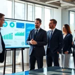 Analyzing competitive intelligence with a professional team in a modern setting.