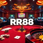 Engaging RR88 online gambling experience with poker chips and vibrant casino décor.