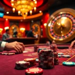 MMOO poker players intensely strategizing at a vibrant casino table with chips and cards.