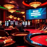 Seamlessly navigate bk8 login at a luxurious casino with vibrant games and poker chips.