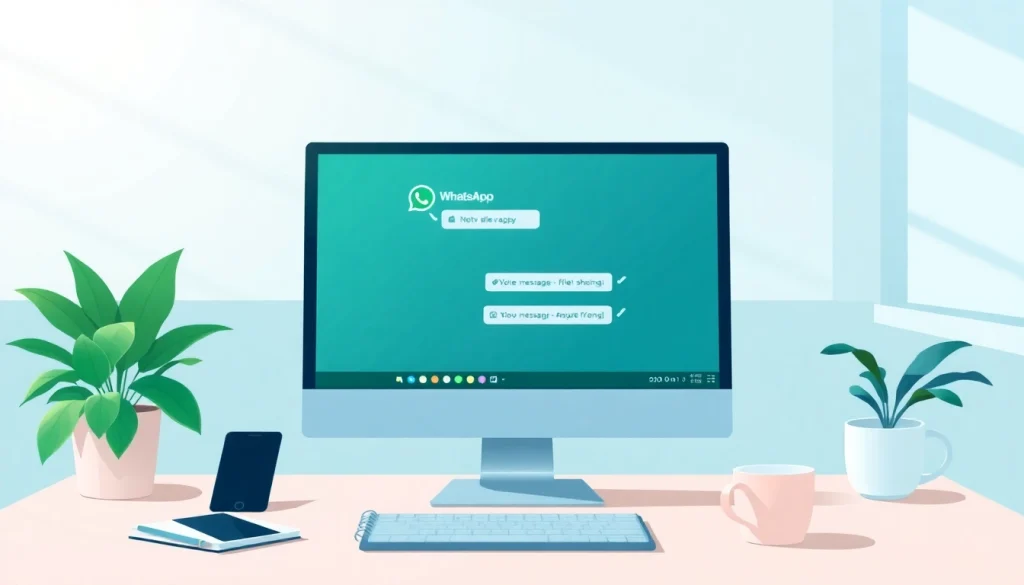 在快连官网上展示发送信息和语音功能的 WhatsApp Web 界面