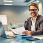 Engage with an extended warranty provider in a modern office setting.