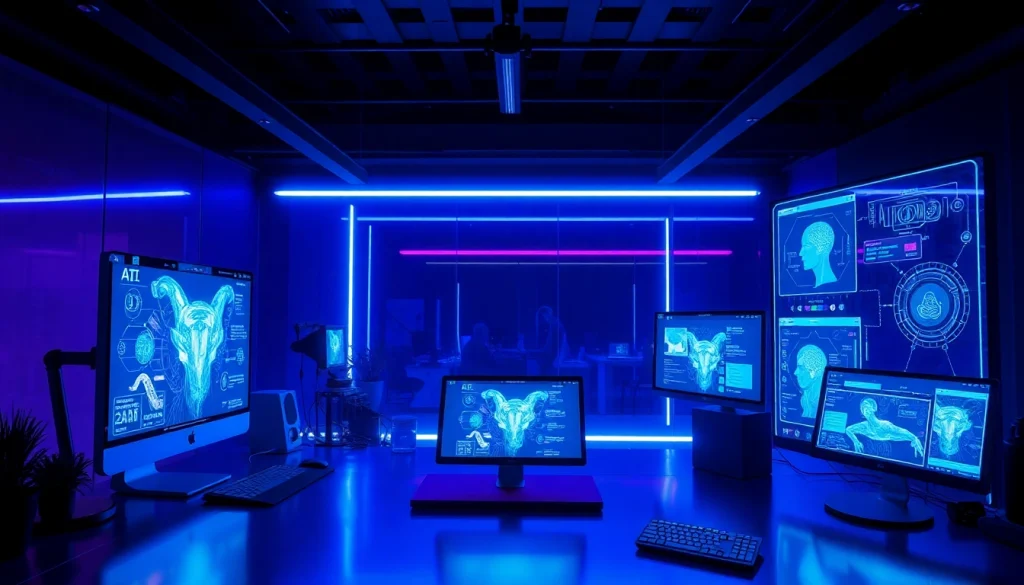 Innovative workspace illustrating AI technology for personalized porn ai content creation.