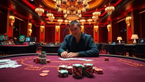 Analyze the dark web scam list while engaged at a luxurious poker table with vibrant chips and cards.