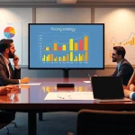 Analyze competitor pricing strategies in a dynamic business meeting with charts.