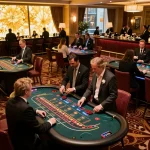 The hidden wiki highlights thrilling moments in an upscale casino with active gameplay at various tables, luxurious decor, and engaged players