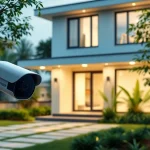Cámaras Hikvision montadas en una casa moderna, asegurando seguridad y vigilancia en un ambiente vibrante.