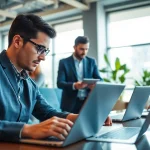 Analyze sales navigator scraper cost in a modern office environment with engaged professionals.