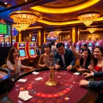 Petaruh yang antusias di meja togel sumo merayakan kemenangan di kasino mewah.