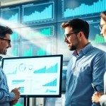 Engaging team collaboration in b2b competitive intelligence analysis at a modern workspace.