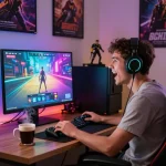 Play engaging real porn game in a cozy gaming setup.