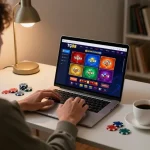 Engaging in strategic gameplay on the tg88 online casino platform while enjoying a cozy home setup.