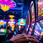 Slot77 mesin kasino menunjukkan pemain bersemangat bermain dan suasana ceria