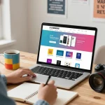 Explore PLR Digital Products for Sale in an engaging online shopping scene with a cozy home office setup.