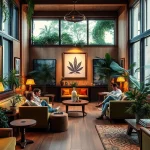 Costa Brava Cannabis Club inviting seating area filled with greenery and community spirit.