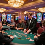 Players experiencing strategic wins at a blackjack table in the luxury setting of an upscale casino, highlighting nano banana 3 capabilities.