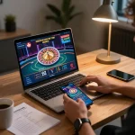 Engaging in live dealer games at a casino online senza registrazione with a laptop and smartphone setup.