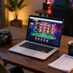 Engaging with the SC88-bm platform for online gaming, laptop displayed with casino games