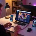 Engaged gamer exploring the FLY88 online casino platform on a laptop, showcasing interactive gameplay elements