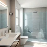 Modern small bathroom remodel featuring sleek design elements and a soothing atmosphere.
