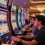 Players engaged in thrilling slot bet 50 action at vibrant casino machines.