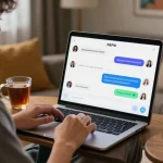 Engaged user exploring nsfw chat ai on a sleek laptop in a cozy setting, highlighting emotional conversations and customization.