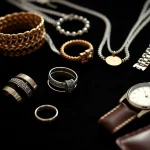 Explore stunning Men’s jewelry pieces arranged elegantly on black velvet.