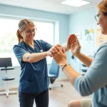 Empowering physiotherapy london session with a therapist assisting a patient in a professional setting.