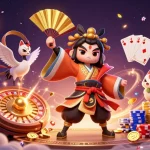 Play exciting free credit baccarat with kabuki characters and vibrant casino elements.