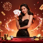 Engage with Pakde4D in a luxurious casino scene, showcasing ace cards and vibrant slot elements.