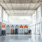 Showcasing self storage units organized for easy access and efficiency in a bright facility.