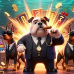 Experience thrilling jackpots and gaming excitement with llwin's dynamic casino scene featuring a bulldog and Dobermans.