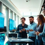 EORMC team collaborating in a modern office environment showcasing blockchain developments.