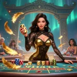 Experience the excitement of mpo500 with a glamorous Asian dealer at a VIP baccarat table surrounded by luxury and energy.