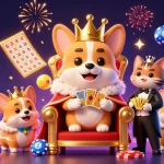 Experience excitement with ONBET's vibrant lottery scene featuring a royal corgi and dynamic gambling elements.