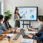 Accounting team discussing strategies in a modern office, read more here for expert financial consulting.