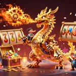 Revivez l'excitation du casino en ligne français avec un dragon doré impressionnant et une scène riche en jeu.