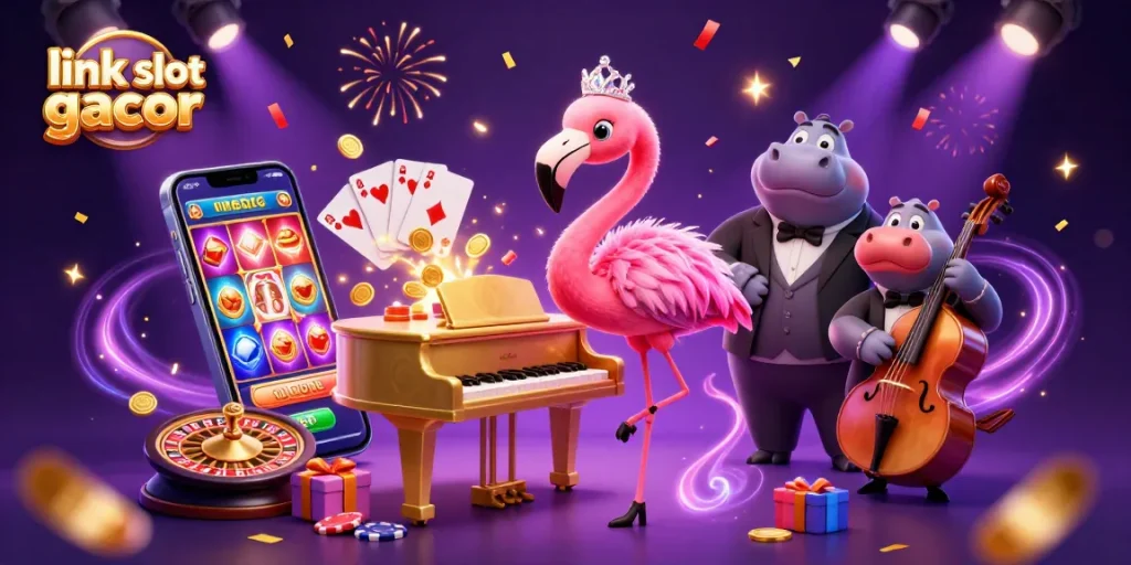 Experience thrilling wins with link slot gacor at vibrant casino games, featuring lively characters.