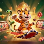 Engage with ufo777 for thrilling slot adventures on a vibrant, dynamic scene featuring a tiger sultan and glowing crypto coins.