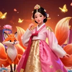 Engage with slot qris at an online casino, featuring vibrant slot machines and a stunning character design.