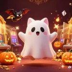 Experience the excitement of lv88 casino with a ghost cat and treasures in this vibrant illustration.