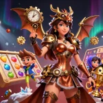 Engage with slot mahjong in this vibrant and dynamic 3D gaming scene showcasing characters and game elements.
