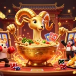 Spin the reels with slot777 as a giant ramen bowl dealer interacts in an exciting casino scene.