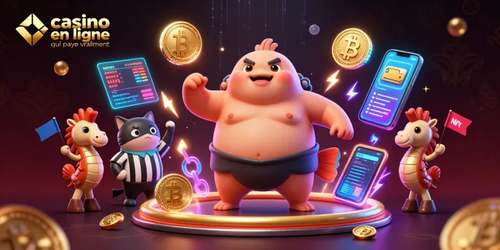 Essayez de gagner sur casino en ligne qui paye vraiment avec une illustration captivante d'un fugu en sumo.