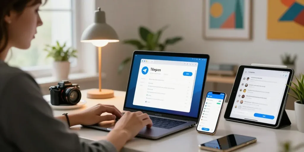 Customizing telegram中文 settings on a modern tech workspace.