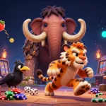 Experience the thrill of tai go88 with vibrant slot machines and dynamic casino elements in a prehistoric setting.