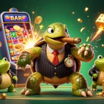 winbox casino scene featuring a snapping turtle mobster and bullfrog enforcers amidst slot machine excitement